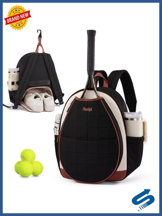 Quilted Tennis Backpack for Women, Pickleball Racquet Bag, 8 Pockets, Shoe main image 4